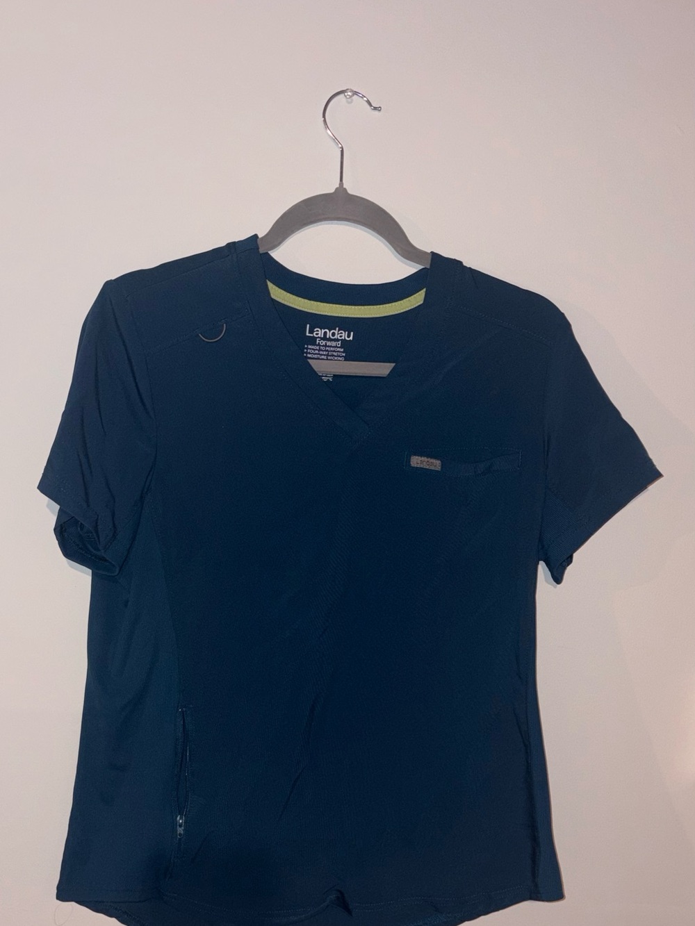 Landau Navy Short-Sleeve Scrub Top with Lime Neck Trim